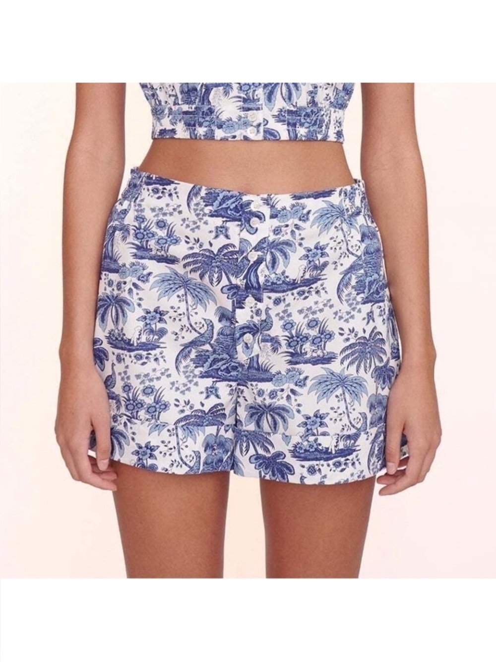NWOT STAUD Blue Toile Print Junket Shorts, Size XS